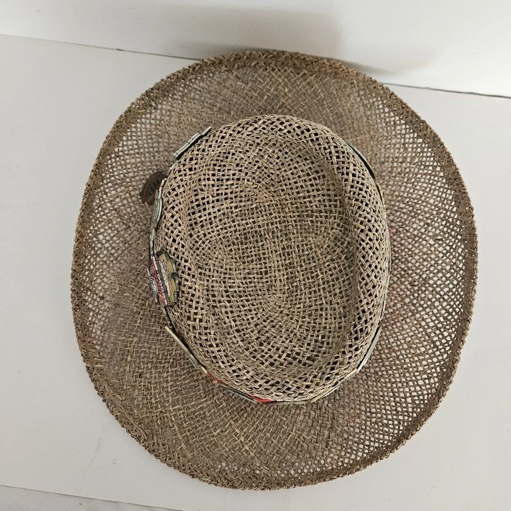 Dale Earnhardt Straw Hat With 40 Racing Pins NASCAR Automobile Some Vintage